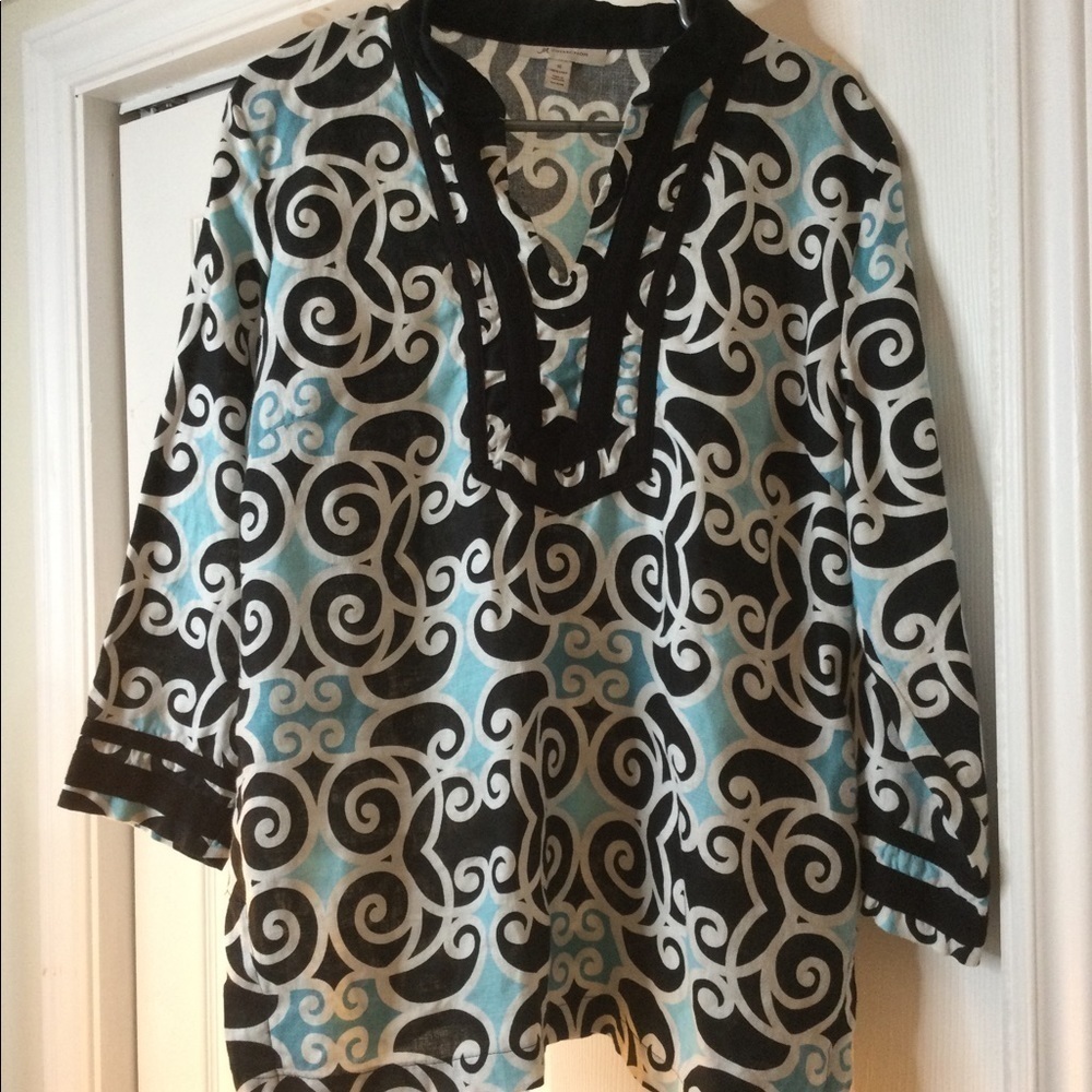 Bold Blue design Linen Tunic top